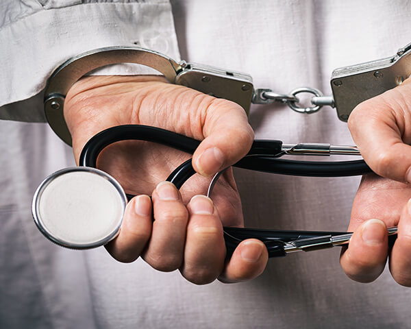 handcuffed man wtih stethoscope 